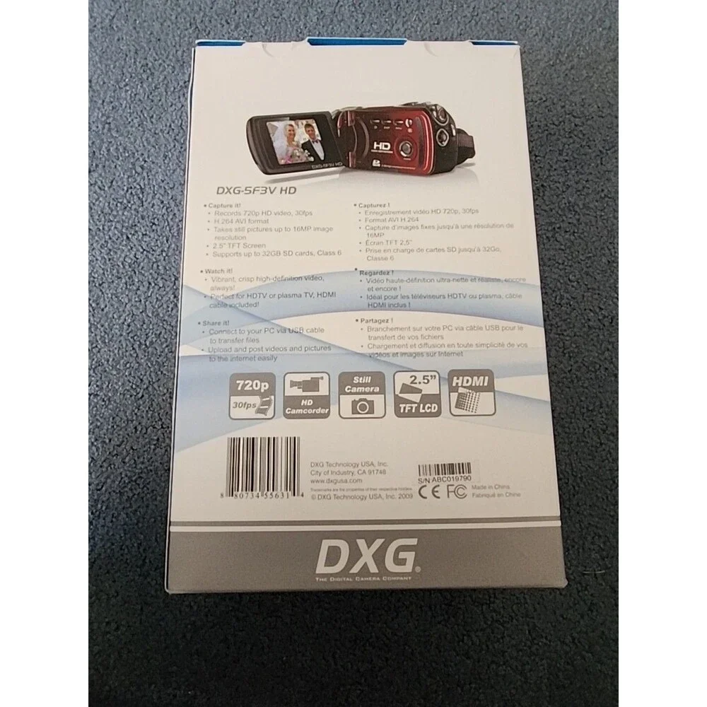 DXG DXG-5F3V 5.1 MP Digital Camera- Red HD Camcorder 720p HDMI Quickshots